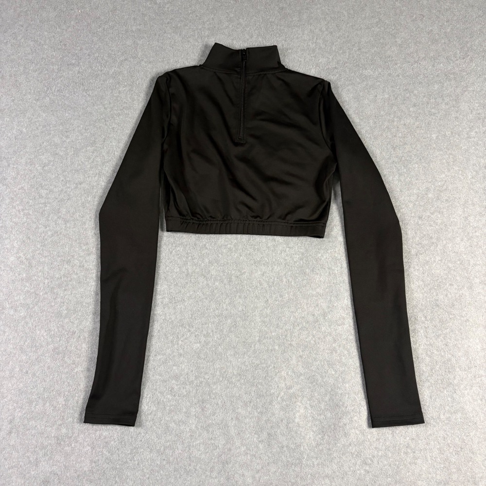 Champion Womens Black Quarter Zip Long Sleeve Crop Top Mock Neck XS Activewear